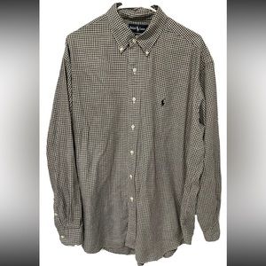 Ralph Lauren Polo Button Down Shirt Mens Large Black and White Plaid Long Sleeve